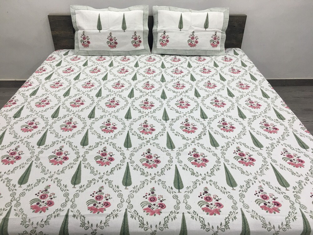 Hand Block Printed Queen Size Waffle Bedcover