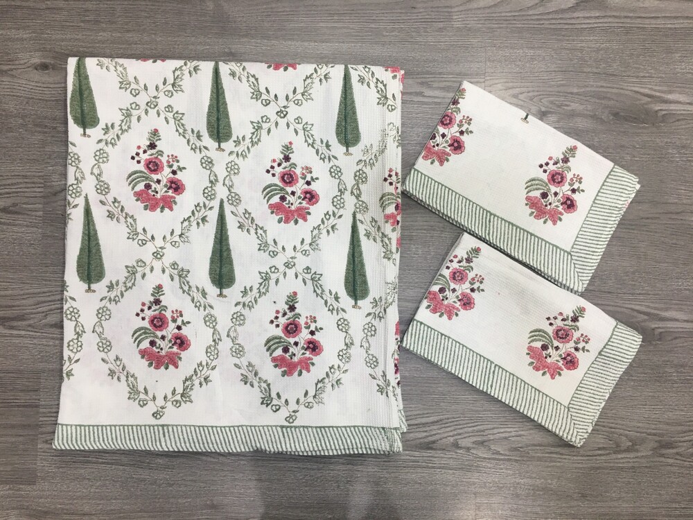 Hand Block Printed Queen Size Waffle Bedcover