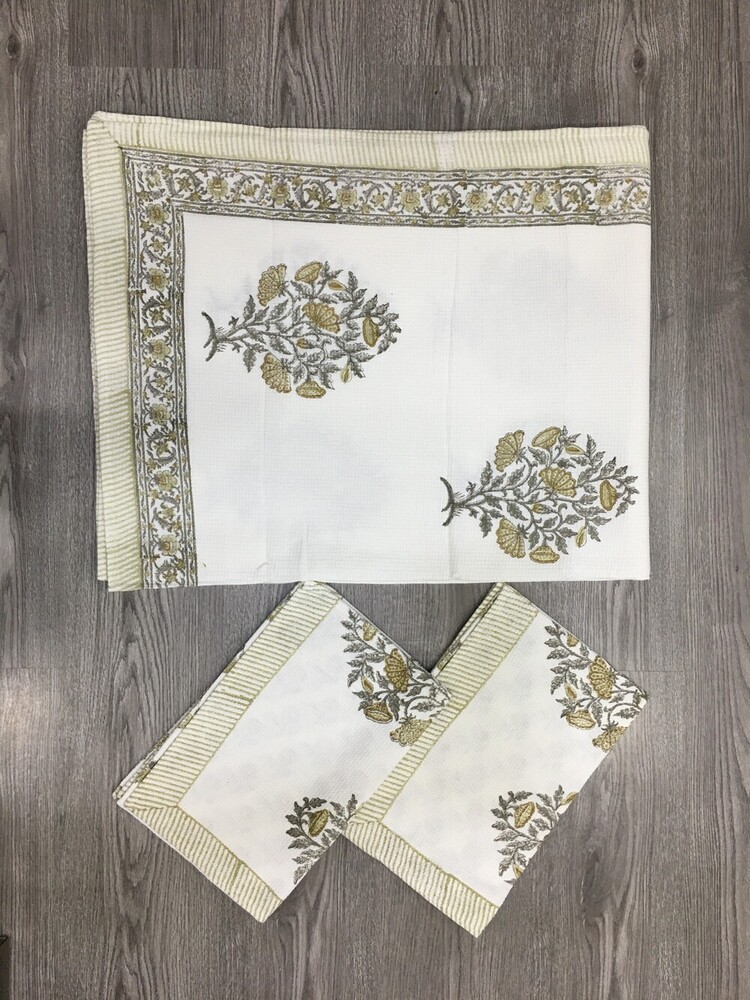 Hand Block Printed Queen Size Waffle Bedcover - Color: Multi