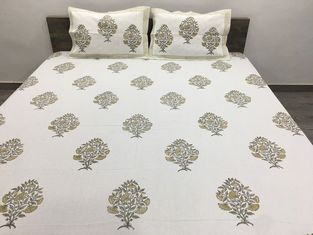 Hand Block Printed Queen Size Waffle Bedcover