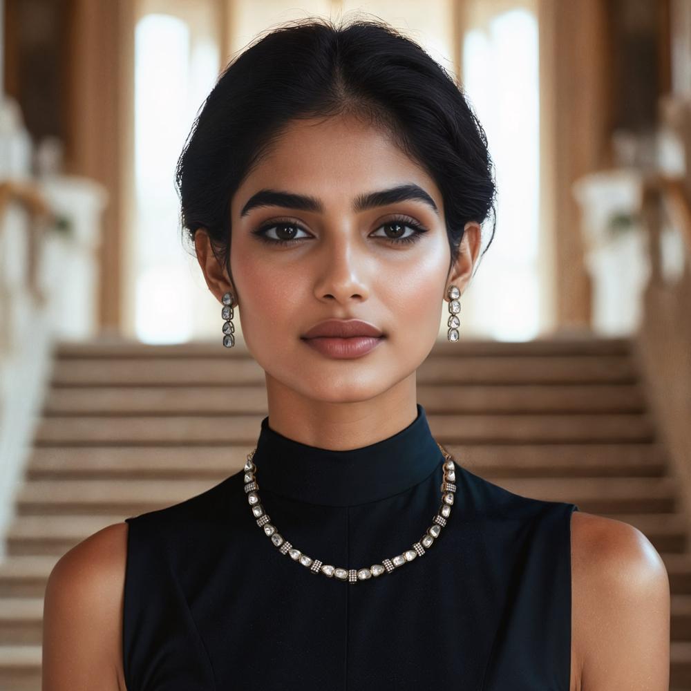 Victorian Moissanite Look statement necklace with delicate Danglers