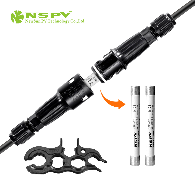 IP68 Waterproof Solar Fuse Connector 1500VDC 50A Dual Cable Type