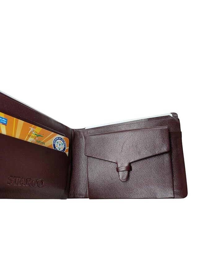 Bi-fold Casual Genuine Leather Wallet Men's Maroon Stichless