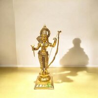 Brass Ram Darbar Family Standing Religious Decor Statue| Brass Idols ( Yellow, 19 inch)