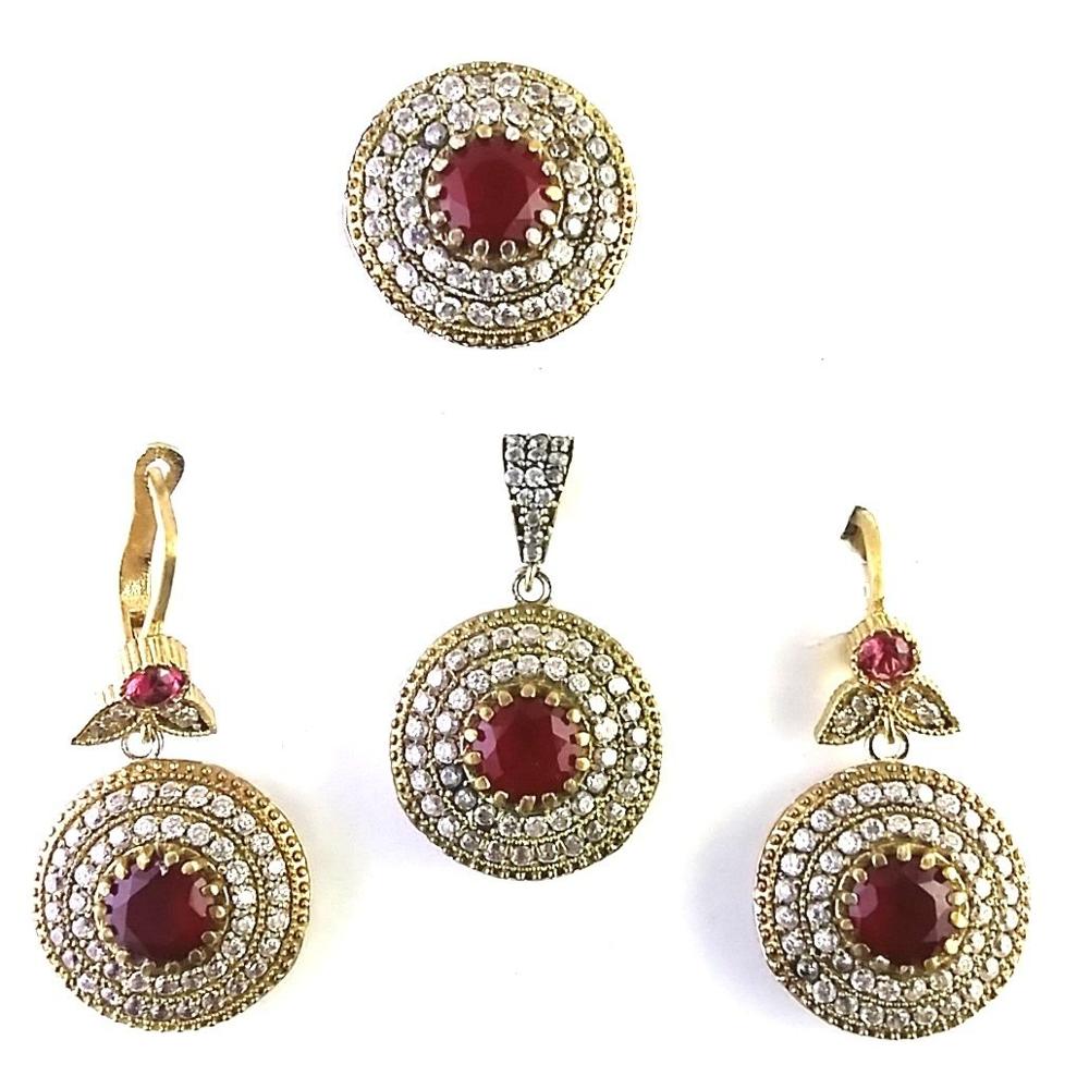 Turkish Silver Ruby Pendant Set