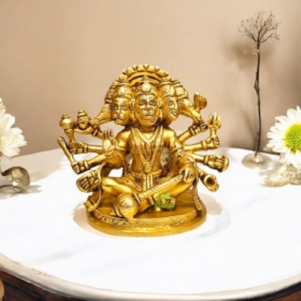 Handcrafted Brass Panchmukhi Hanuman | Perfect for Home Decor & Puja | Divine Brass Panchmukhi Hanuman Idol ( Yellow, 5.9 inch)