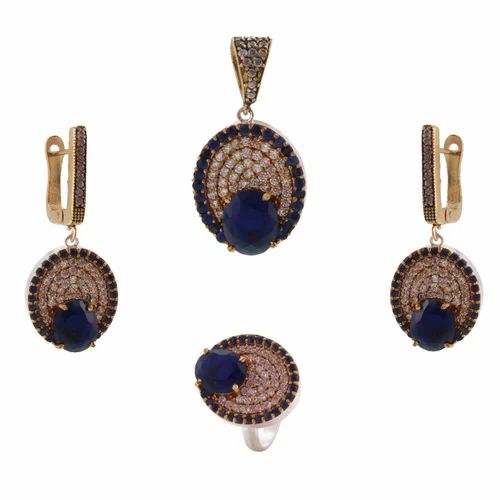 Turkish Silver Gemstone Pendant Set