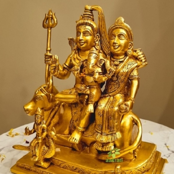 Brass Shiv Parivar Sculpture | Ideal for Devotional Homes & Temples | Premium Brass Shiv Parivar Murti ( Yellow, 9.5 inch)