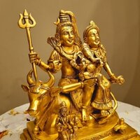 Brass Shiv Parivar Sculpture | Ideal for Devotional Homes & Temples | Premium Brass Shiv Parivar Murti ( Yellow, 9.5 inch)