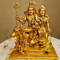 Brass Shiv Parivar Sculpture | Ideal for Devotional Homes & Temples | Premium Brass Shiv Parivar Murti ( Yellow, 9.5 inch)