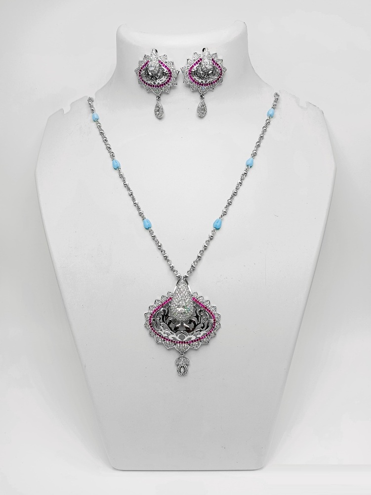 New Design 92.5 Silver Sunera Necklace - 18 Inches Length, Elegant Floral Design, Intricate Craftsmanship, Perfect For Special Occasions