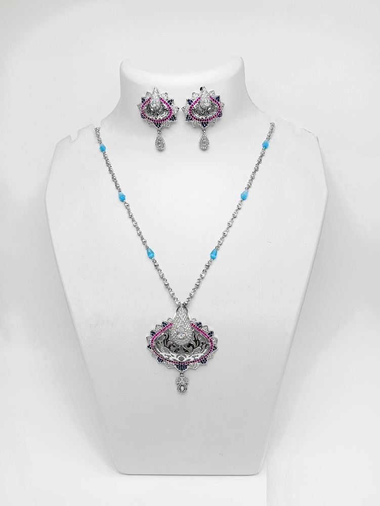 New Design 92.5 Silver Sunera Necklace - 18 Inches Length, Elegant Floral Design, Intricate Craftsmanship, Perfect For Special Occasions