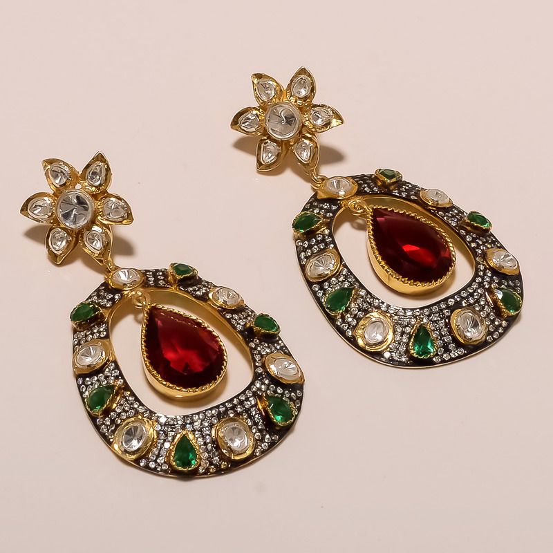 Elegant & Stylish Polki Earring in Sterling Silver