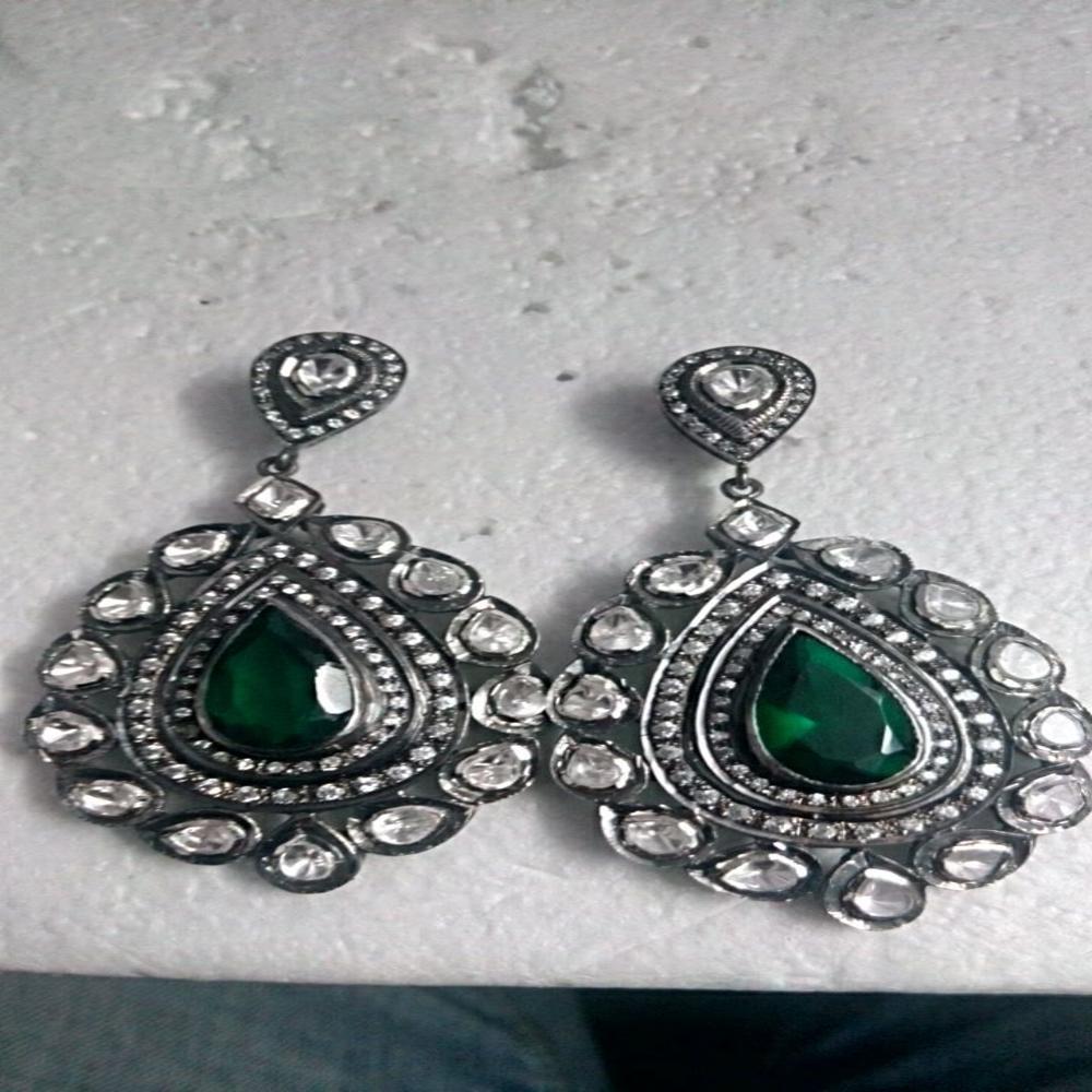Vintage Style Polki Earring Ruthenium Silver