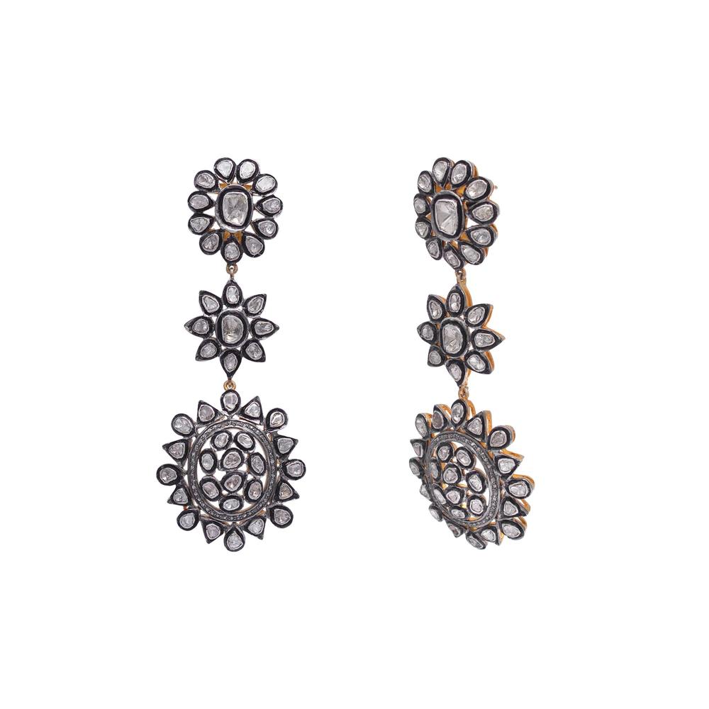Victorian Earrings, Polki Diamond Earring, 925 Sterling Silver Earrings