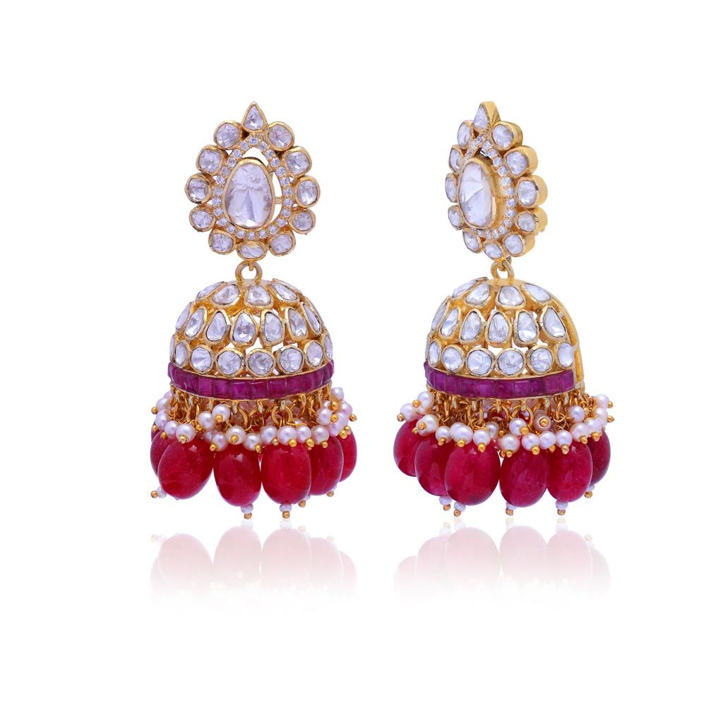 Ladies Jhumka Earring, Moissanite Earrings, Ruby Earrings, 925 Sterling Silver Earrings