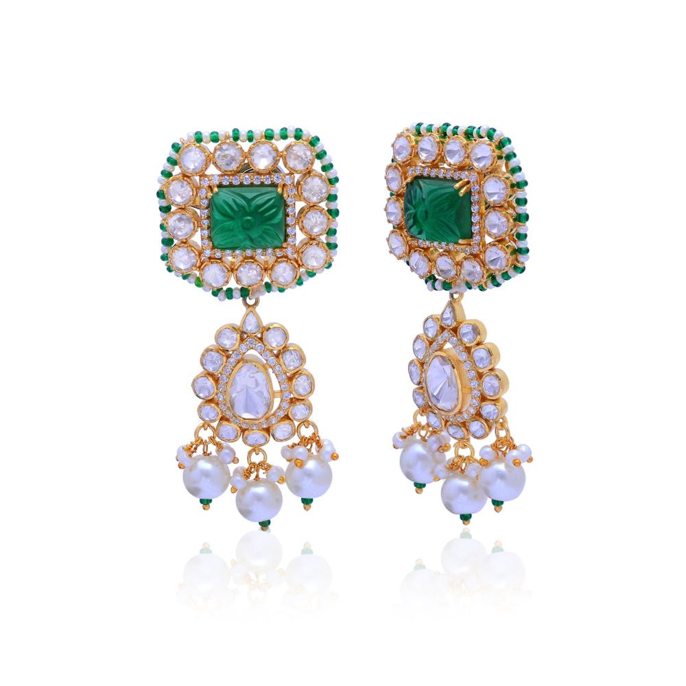 Emerald Earrings Pearl Earrings White Moissanite Earring 925 Sterling Silver Dangle Drop Earring