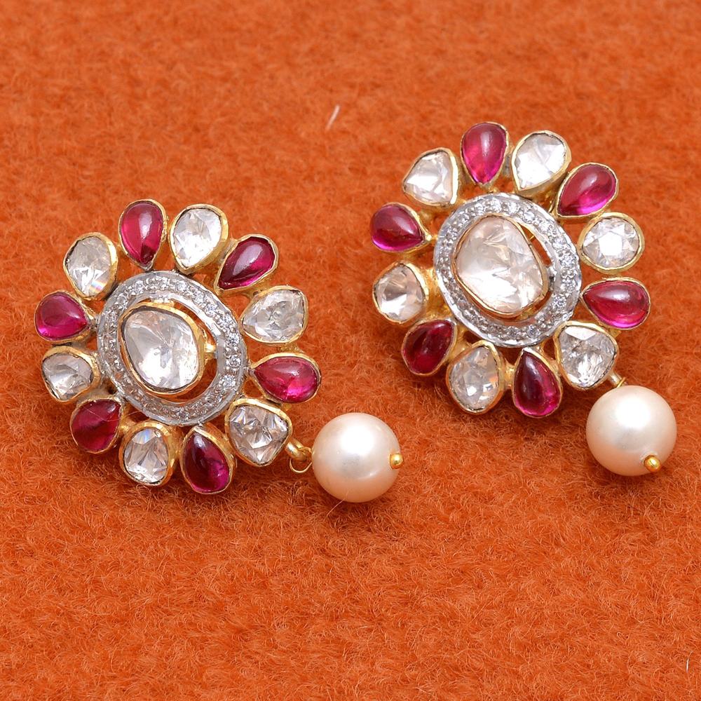 Ruby Earrings, Pearl Earring, 925 Sterling Silver Moissanite Earrings