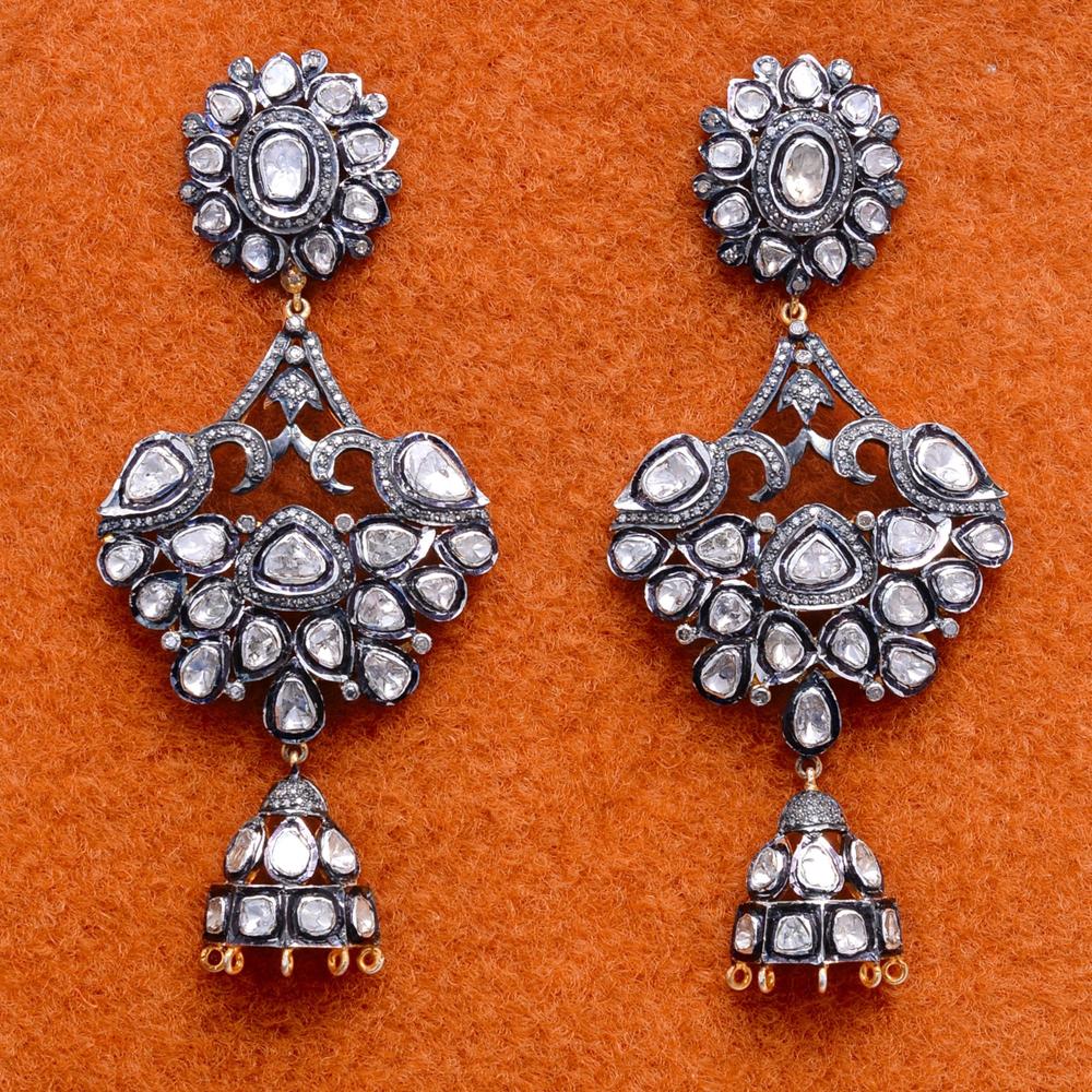 Diamond Earrings, Polki Earring, 925 Sterling Silver Victorian Earrings