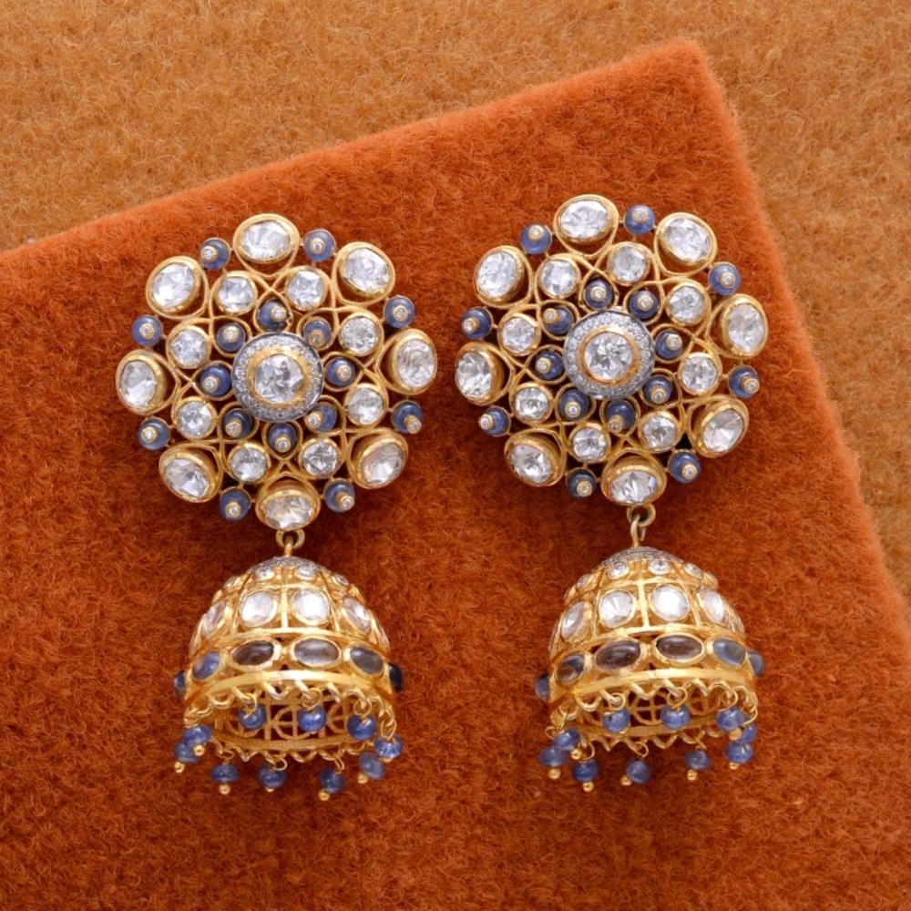 Blue Sapphire Earrings, White Moissanite Earring, 925 Sterling Silver Jhumka Earring