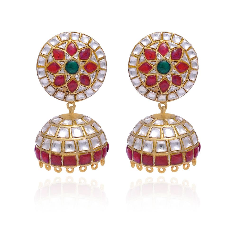 Moissanite Earrings, Jhumka Earrings, Ruby Earrings, 925 Sterling Silver Emerald Earring