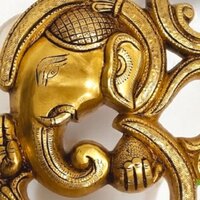 Handcrafted Brass Ganesha with Om Symbol | Auspicious Wall Hanging for Prosperity | Decorative Brass Ganesha Idol with Om ( Yellow, 8 inch)