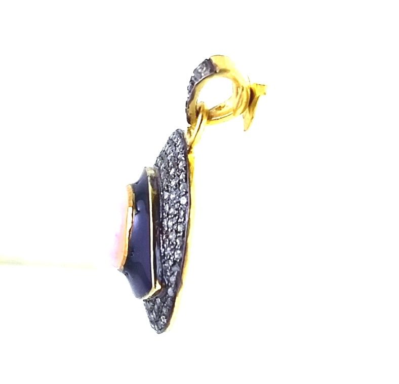 Evil Eye Pave Diamond Pink Opal 925 Sterling Silver Charm Pendant
