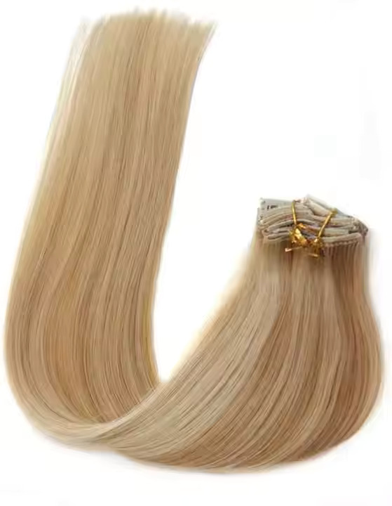 22 inch Brown Mixed Blonde Highlights Double Weft Remy Hair Extension Long Straight Natural Hair