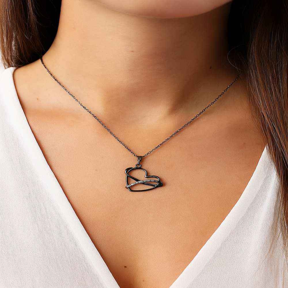 925 Silver Heart Pendant with 0.40 Ct Iced Diamonds & Black Gold Plating