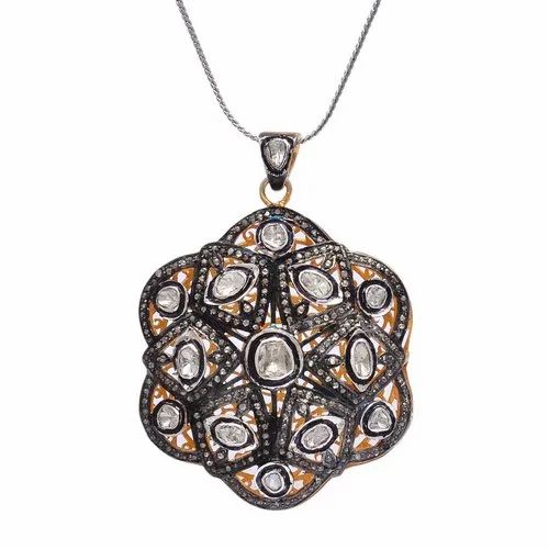 Pave Diamond Polki Pendant Crafted Sterling Silver