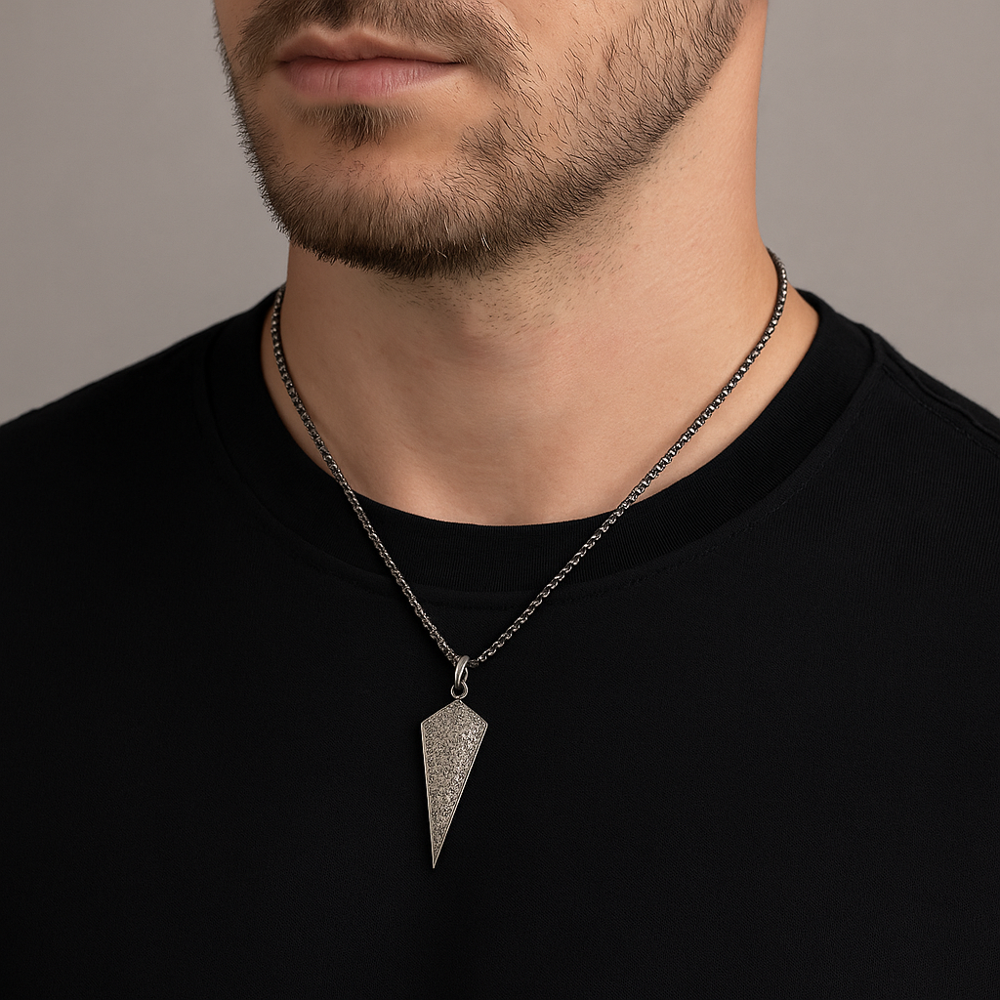 Silver Diamond Sword Charm Pendant, 925 Sterling Silver With 0.80 Ct White Iced Diamonds, Oxidized Finish - Gender: Men