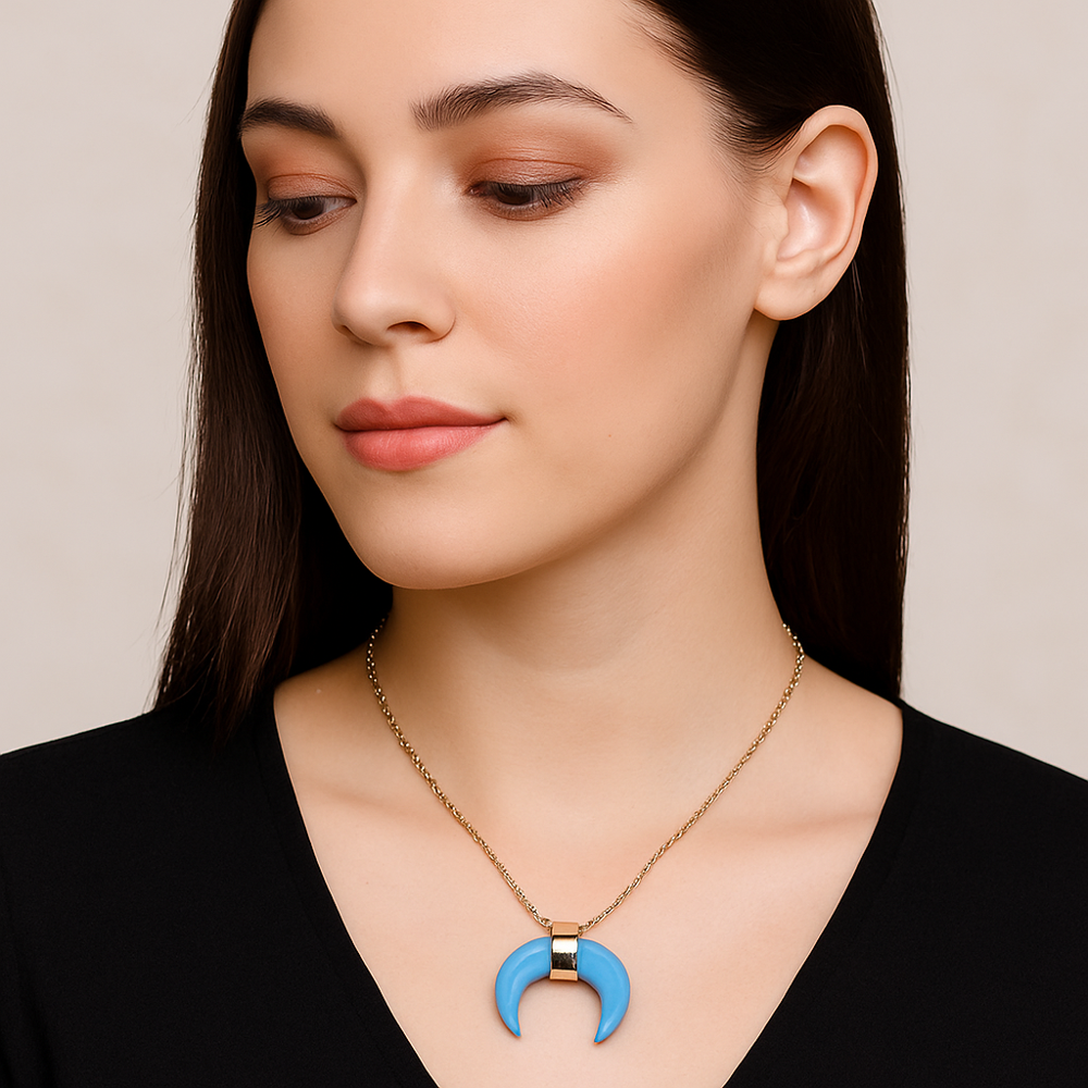 925 Sterling Silver Moon Pendant with 52.20 Ct Lab Grown Turquoise & 0.40 Ct White Iced Diamonds 