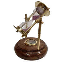 Brass Sand Timer - 5 Inches Hour Glass with Brown Wooden Base