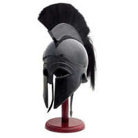 Armour Ancient Medieval Spartan Helmet With Wooden Stand - Color: Black