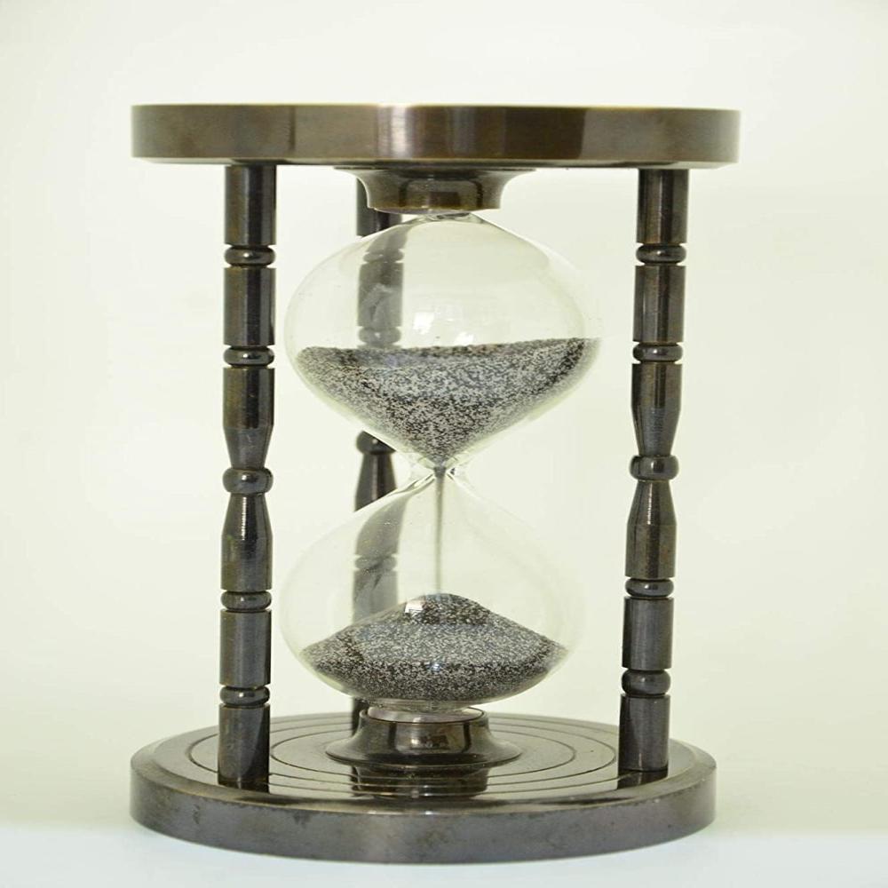 Brass Handmade Sand Timer Hourglass Sand Timer with Compass