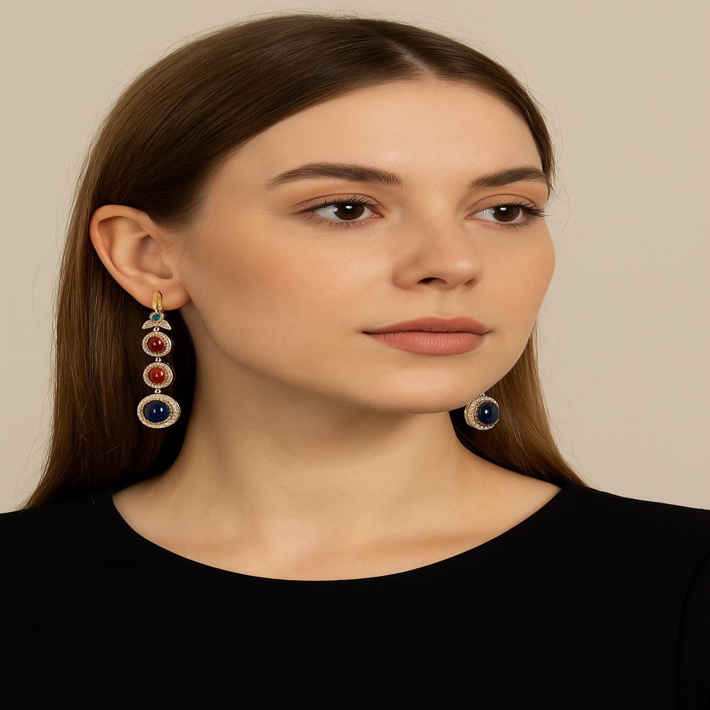 Antique Look 925 Sterling Silver Earrings with 15mm Glass Imitation Gemstone High Finish & Oxidized Plating