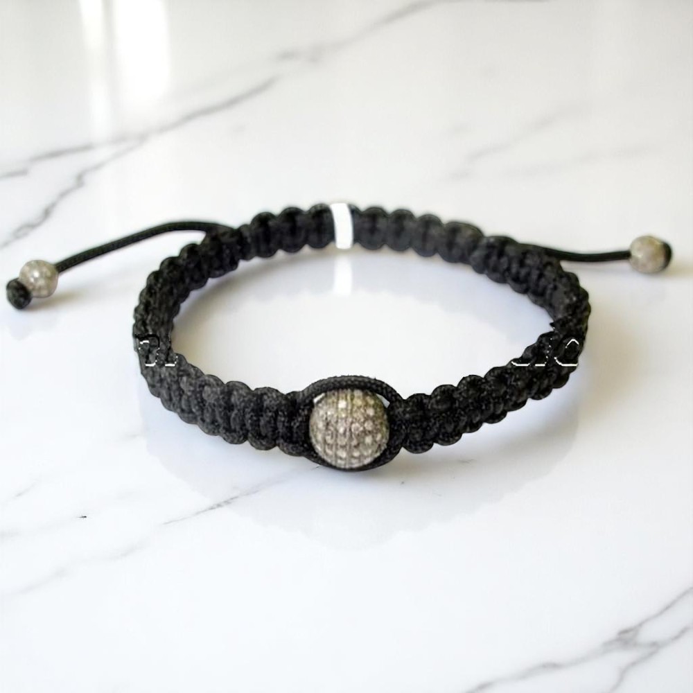 Diamond Ball Thread Bracelet With 0.45 Ct Brown Diamonds - Color: Silver