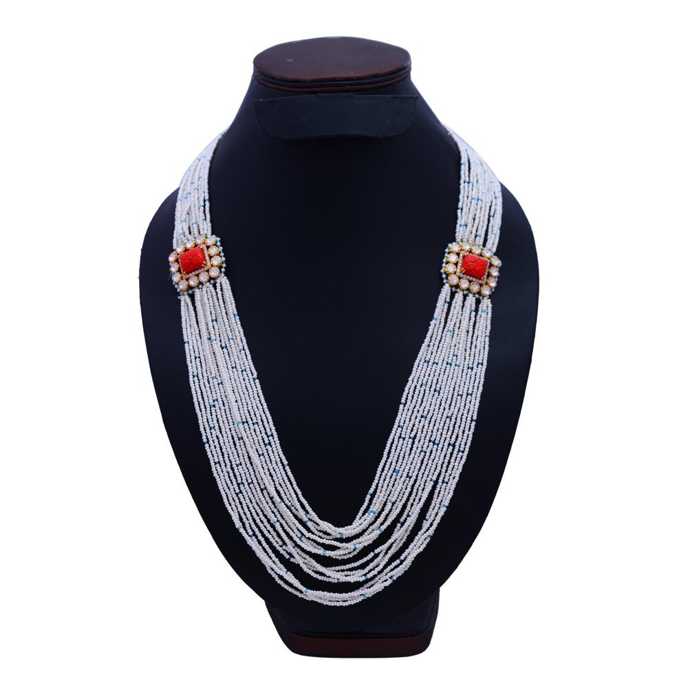 Pearl Beaded Necklace, Coral Necklace, 925 Sterling Silver Necklace, Moissanite Necklace