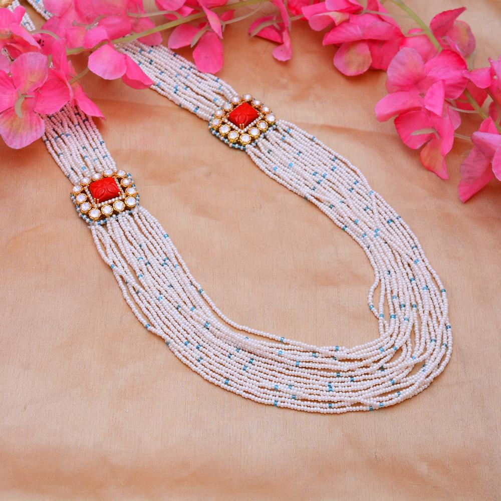 Pearl Beaded Necklace, Coral Necklace, 925 Sterling Silver Necklace, Moissanite Necklace