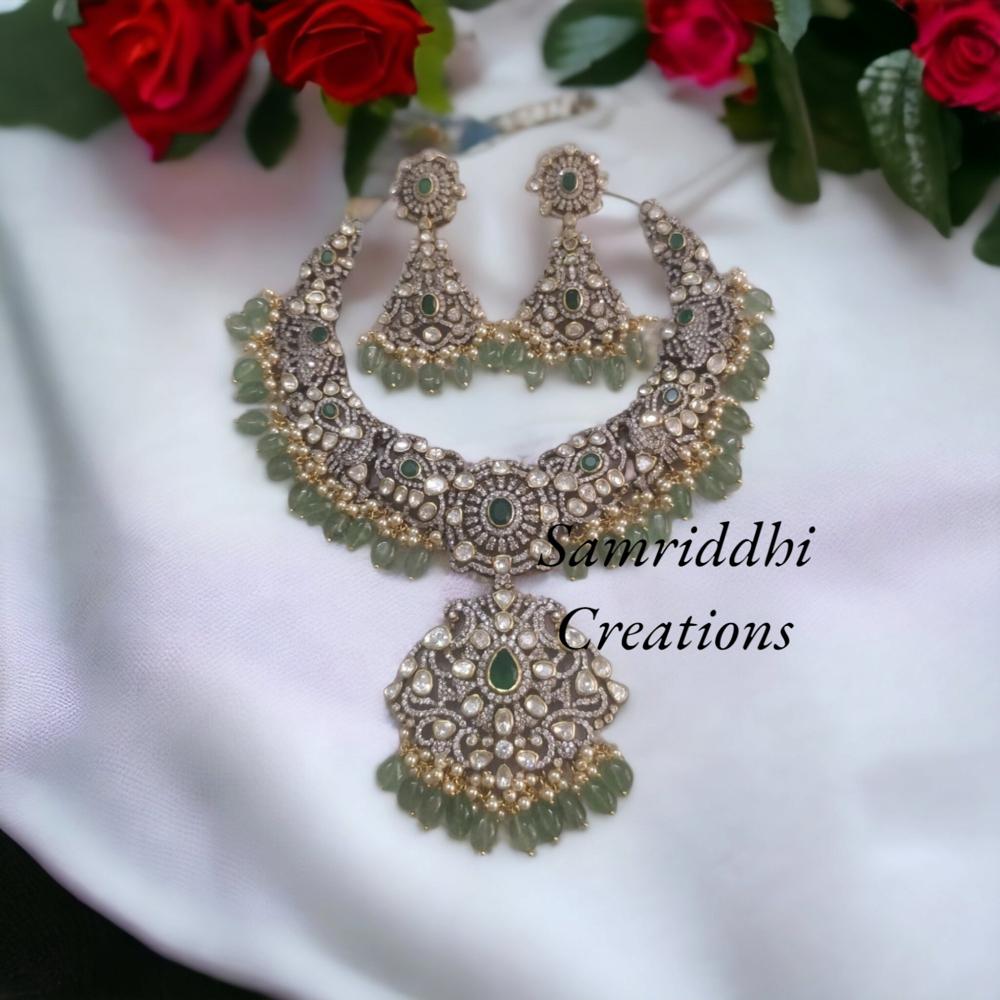 Emerald Necklace Set With Moissanite Stud Earrings In 925 Silver - Product Type: High Polish