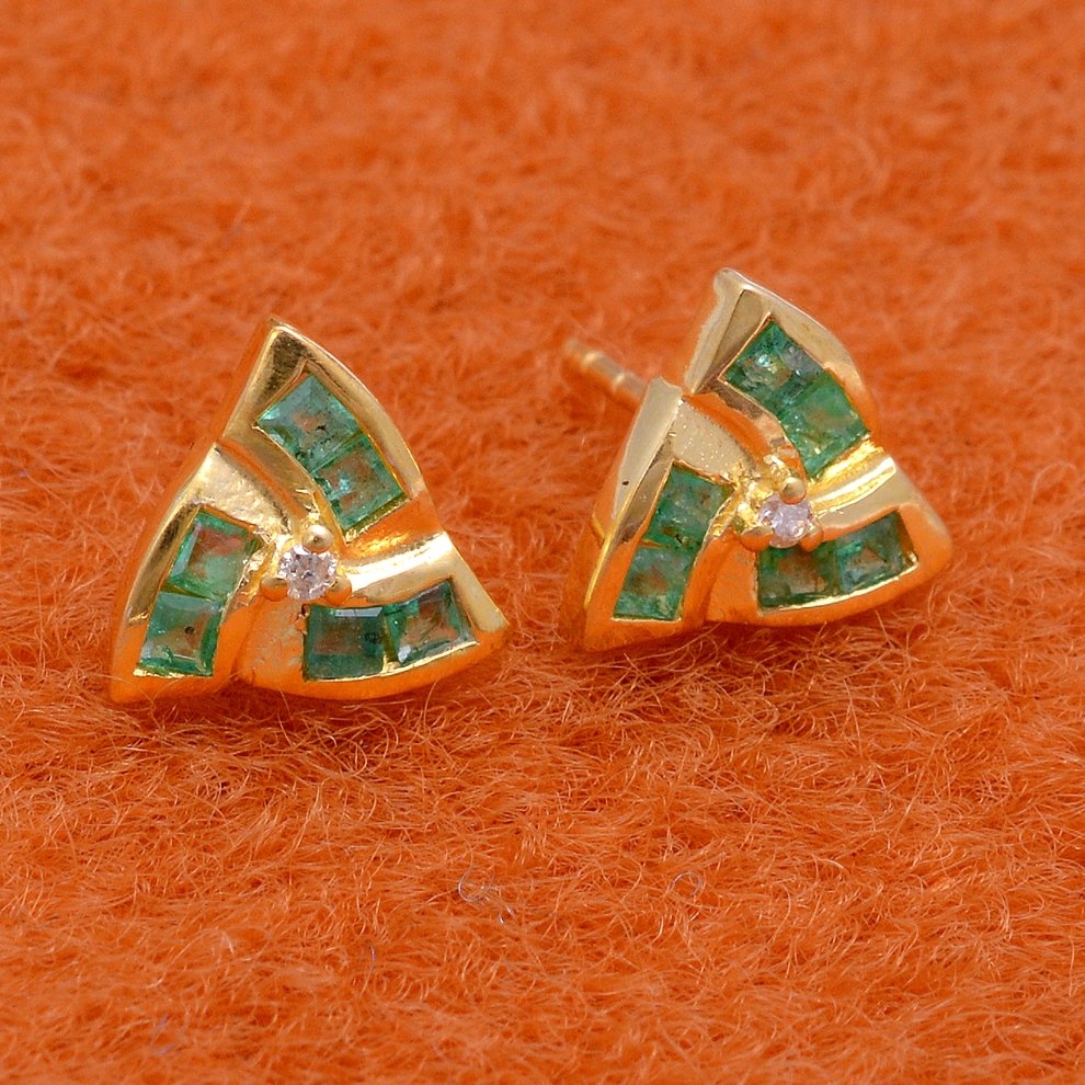 Emerald Studs In Silver With Gold Or Rose Gold Plated