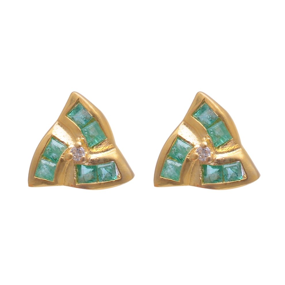 Emerald Studs In Silver With Gold Or Rose Gold Plated