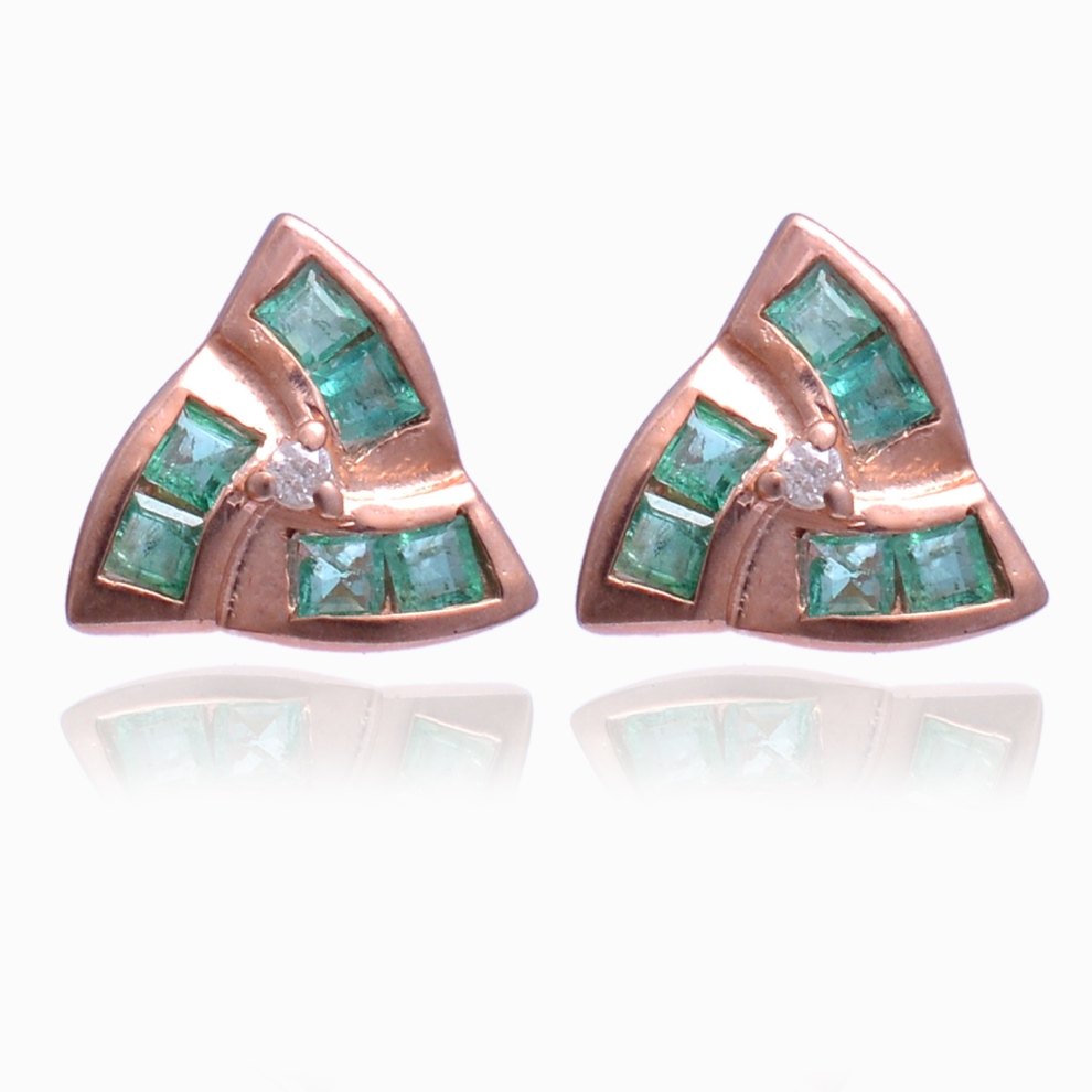 Emerald Studs In Silver With Gold Or Rose Gold Plated