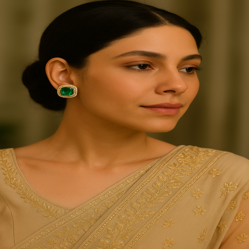 30x30mm Lab Created Emerald Stud Earrings in Gold Plated Silver Customizable & Wholesale Options Available
