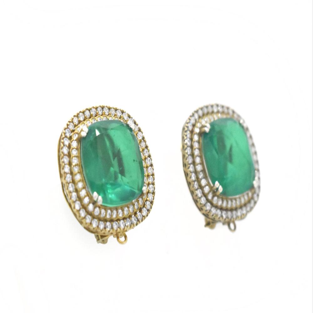 925 Sterling Silver Lab Made Emerald Stud Earrings