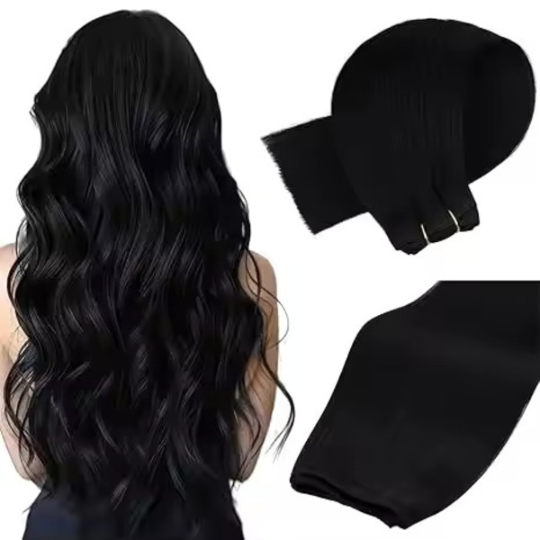 16 inch Remy Weft Hair Bundle Real hair Extension Human Hair Weft Bundles Dark Black Color
