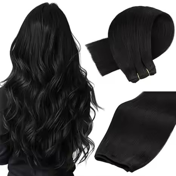 16 inch Remy Weft Hair Bundle Real hair Extension Human Hair Weft Bundles Dark Black Color
