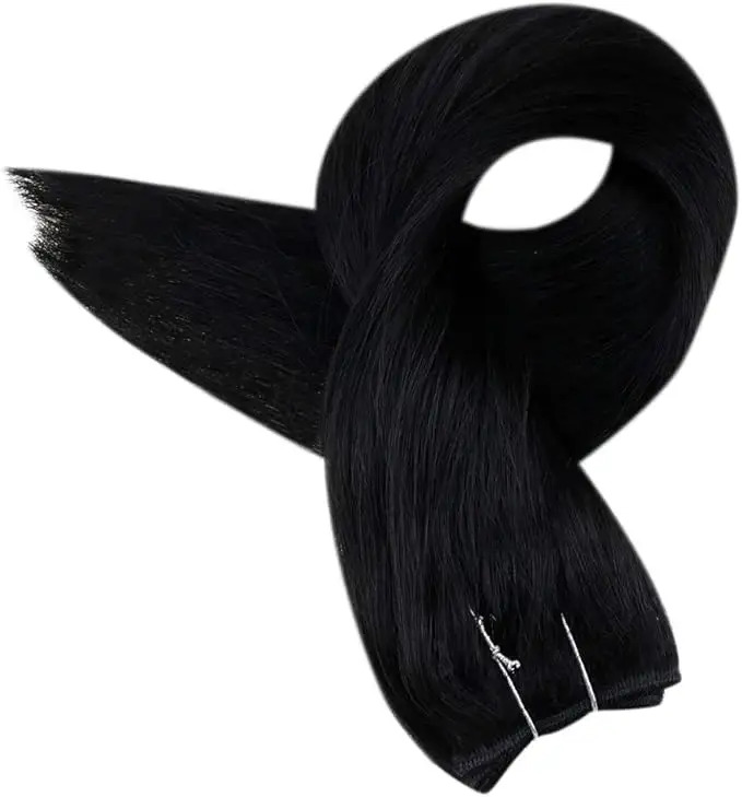 Zed Black Color Remy Hair Double machine Weft Clip- in Wire Fish Line Real Hair Extension 18 inch