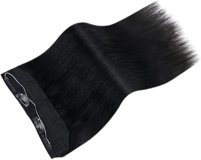 Zed Black Color Remy Hair Double machine Weft Clip- in Wire Fish Line Real Hair Extension 18 inch