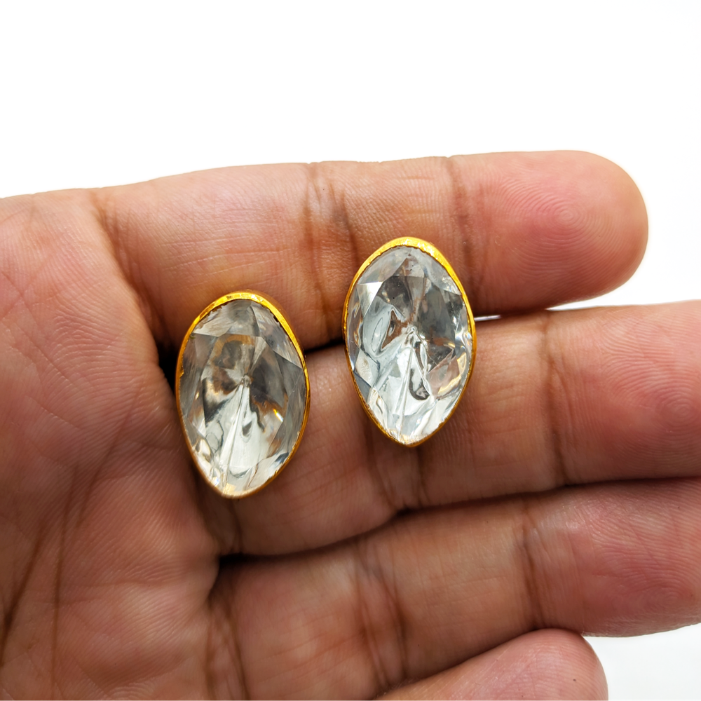Moissanite Polki Stud Earrings, Antique Jewelry, Birthday Wedding Gift for Her